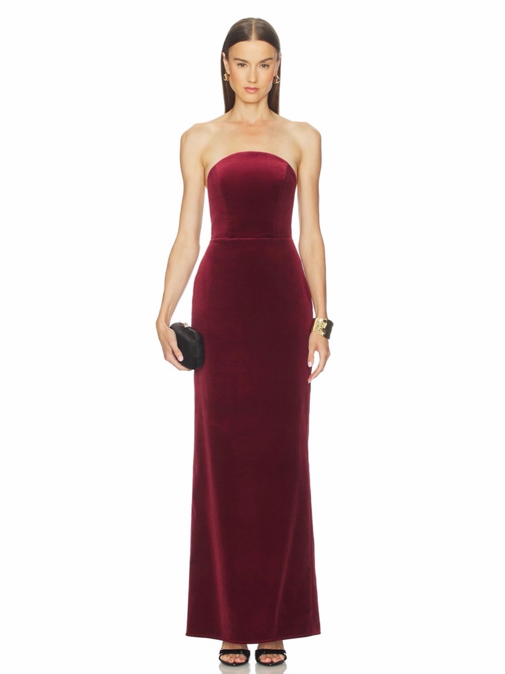 Michael Costello Revolve Burgundy Red Velvet Anjelique Strapless Maxi Gown NWT